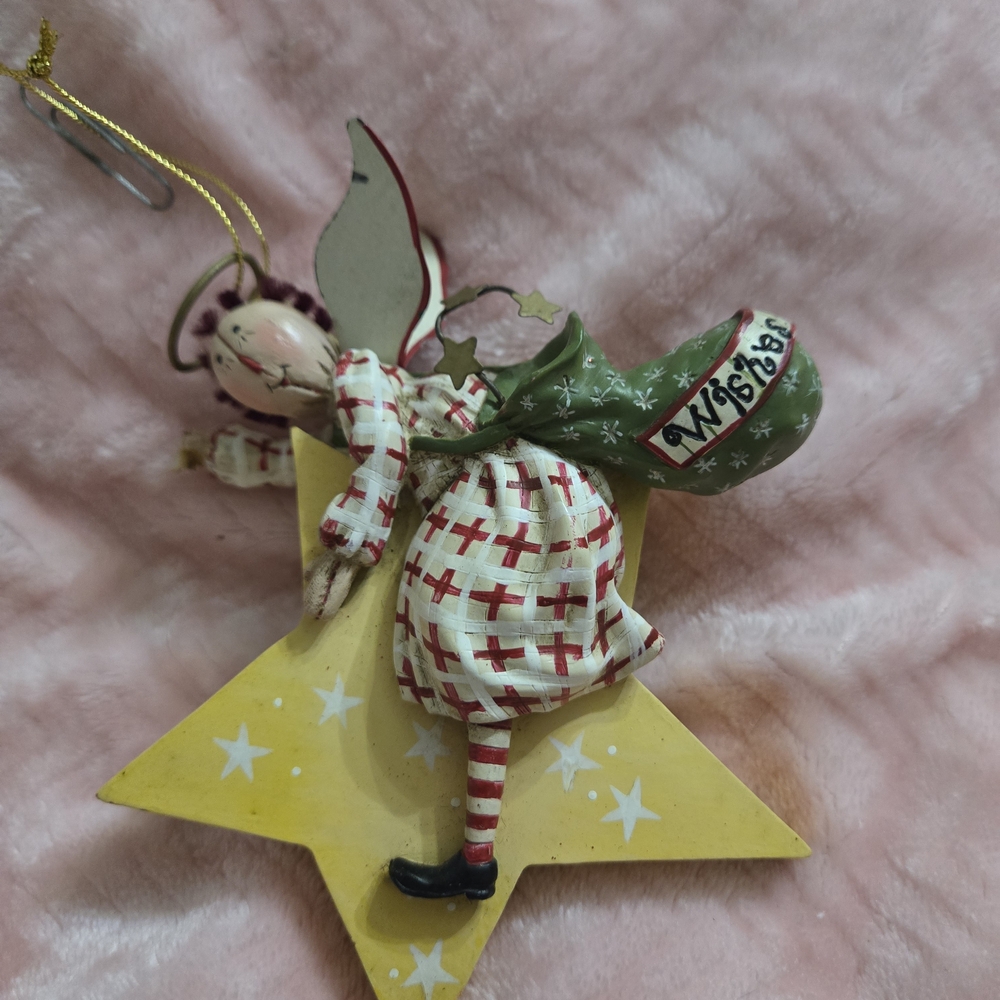 MARY BETH BAXTER RAGGEDY ANN STYLE 6" ORNAMENT - ANGEL RIDING STAR